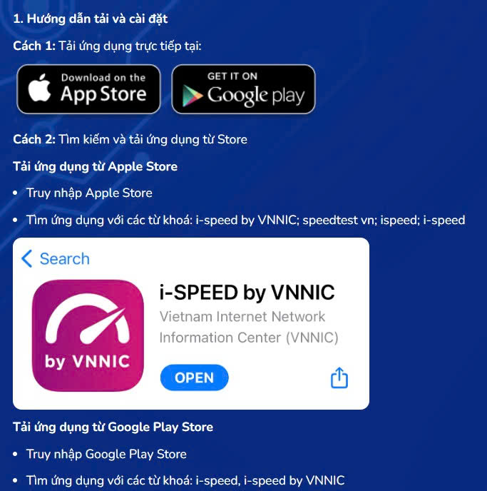 Hướng dẫn tải và cài đặt hệ thống đo tốc độ truy cập Internet trền ứng dụng I -Speed