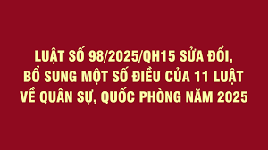 Luật sửa đổi bổ sung một số điều của 11 luật về quân sự, quốc phòng.