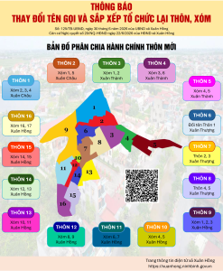 Thông báo thay đổi tên gọi và sắp xếp tổ chức lại thôn, xóm trên địa bàn xã