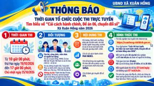 THÔNG BÁO TỔ CHỨC CUỘC THI TRỰC TUYẾN TÌM HIỂU VỀ “CẢI CÁCH HÀNH CHÍNH, ĐỀ ÁN 06, CHUYỂN ĐỔI SỐ” XÃ XUÂN HỒNG NĂM 2026